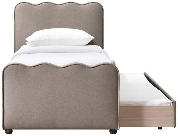 Meridian Furniture Gatsby Twin Trundle Bed Scalloped Curved Velvet Upholstered Frame for Guest Bedroom Taupe GatsbyTaupe-T
