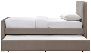 Meridian Furniture Gatsby Twin Trundle Bed Scalloped Curved Velvet Upholstered Frame for Guest Bedroom Taupe GatsbyTaupe-T