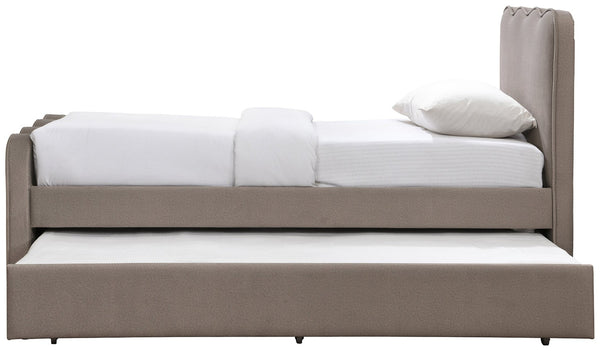 Meridian Furniture Gatsby Twin Trundle Bed Scalloped Curved Velvet Upholstered Frame for Guest Bedroom Taupe GatsbyTaupe-T