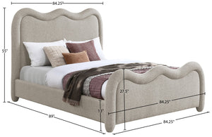 Meridian Furniture Gavin Art Deco King Bed Chenille Upholstered Curved Headboard Footboard Platform Frame Beige GavinBeige-K