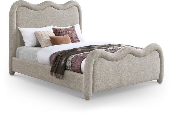 Meridian Furniture Gavin Art Deco King Bed Chenille Upholstered Curved Headboard Footboard Platform Frame Beige GavinBeige-K