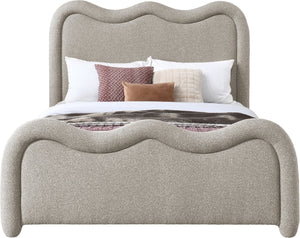 Meridian Furniture Gavin Art Deco King Bed Chenille Upholstered Curved Headboard Footboard Platform Frame Beige GavinBeige-K