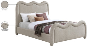 Meridian Furniture Gavin Art Deco Queen Bed Curved Chenille Upholstered Frame for Stylish Modern Bedroom Beige GavinBeige-Q