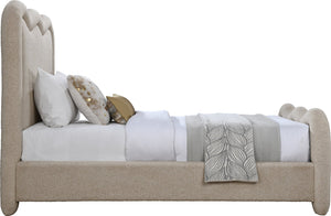 Meridian Furniture Gavin Chenille Upholstered Twin Bed Art Deco Curved Headboard Slatted Support Glam Bedroom Frame Beige GavinBeige-T