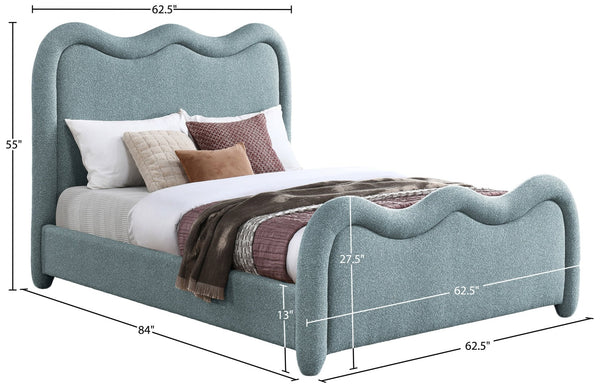 Meridian Furniture Gavin Chenille Upholstered Full Bed Curved Arch Art Deco Headboard for Elegant Bedrooms Blue GavinBlue-F