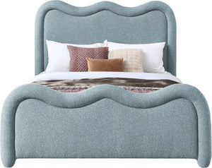 Meridian Furniture Gavin Chenille Upholstered Full Bed Curved Arch Art Deco Headboard for Elegant Bedrooms Blue GavinBlue-F