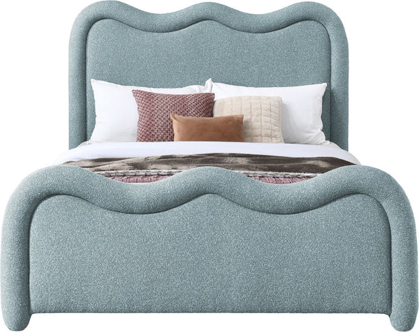 Meridian Furniture Gavin Chenille Upholstered Full Bed Curved Arch Art Deco Headboard for Elegant Bedrooms Blue GavinBlue-F