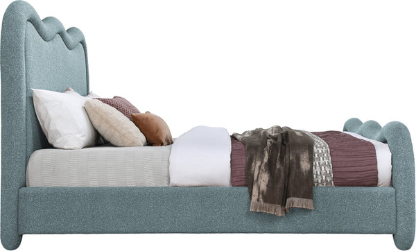 Meridian Furniture Gavin Chenille Upholstered Full Bed Curved Arch Art Deco Headboard for Elegant Bedrooms Blue GavinBlue-F