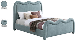 Meridian Furniture Gavin Art Deco King Bed Chenille Upholstered Curved Headboard Footboard Platform Frame Blue GavinBlue-K