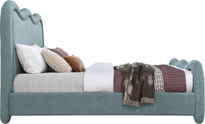 Meridian Furniture Gavin Art Deco King Bed Chenille Upholstered Curved Headboard Footboard Platform Frame Blue GavinBlue-K