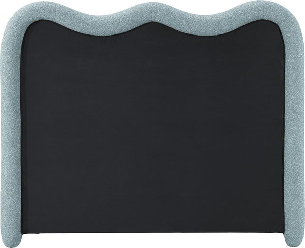 Meridian Furniture Gavin Art Deco King Bed Chenille Upholstered Curved Headboard Footboard Platform Frame Blue GavinBlue-K