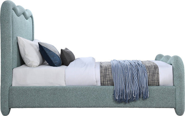 Meridian Furniture Gavin Chenille Upholstered Twin Bed Art Deco Curved Headboard Slatted Support Glam Bedroom Frame Blue GavinBlue-T