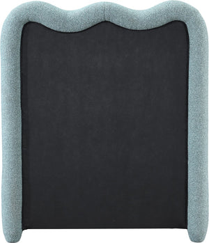 Meridian Furniture Gavin Chenille Upholstered Twin Bed Art Deco Curved Headboard Slatted Support Glam Bedroom Frame Blue GavinBlue-T