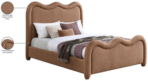 Meridian Furniture Gavin Chenille Upholstered Full Bed Curved Arch Art Deco Headboard for Elegant Bedrooms Cognac GavinCognac-F