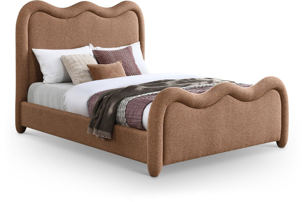 Meridian Furniture Gavin Chenille Upholstered Full Bed Curved Arch Art Deco Headboard for Elegant Bedrooms Cognac GavinCognac-F