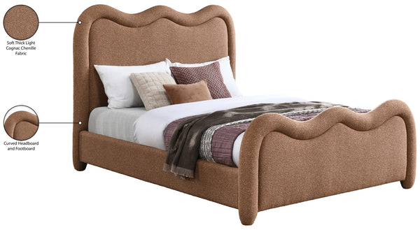 Meridian Furniture Gavin Art Deco King Bed Chenille Upholstered Curved Headboard Footboard Platform Frame Cognac GavinCognac-K