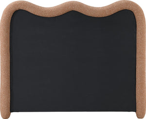Meridian Furniture Gavin Art Deco Queen Bed Curved Chenille Upholstered Frame for Stylish Modern Bedroom Cognac GavinCognac-Q