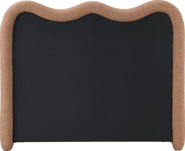 Meridian Furniture Gavin Art Deco Queen Bed Curved Chenille Upholstered Frame for Stylish Modern Bedroom Cognac GavinCognac-Q