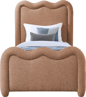 Meridian Furniture Gavin Chenille Upholstered Twin Bed Art Deco Curved Headboard Slatted Support Glam Bedroom Frame Cognac GavinCognac-T