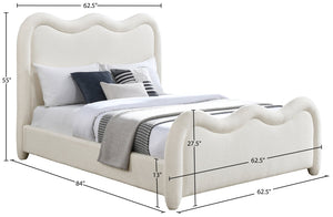 Meridian Furniture Gavin Chenille Upholstered Full Bed Curved Arch Art Deco Headboard for Elegant Bedrooms Cream GavinCream-F