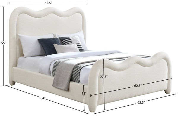 Meridian Furniture Gavin Chenille Upholstered Full Bed Curved Arch Art Deco Headboard for Elegant Bedrooms Cream GavinCream-F