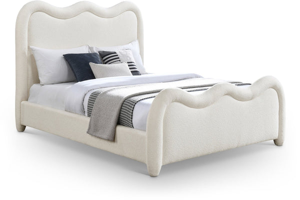 Meridian Furniture Gavin Chenille Upholstered Full Bed Curved Arch Art Deco Headboard for Elegant Bedrooms Cream GavinCream-F