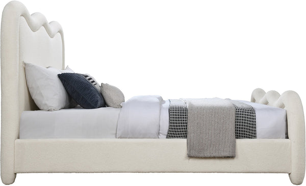 Meridian Furniture Gavin Chenille Upholstered Full Bed Curved Arch Art Deco Headboard for Elegant Bedrooms Cream GavinCream-F