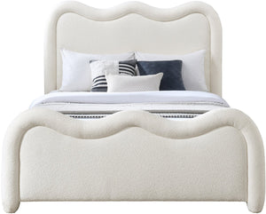 Meridian Furniture Gavin Art Deco King Bed Chenille Upholstered Curved Headboard Footboard Platform Frame Cream GavinCream-K