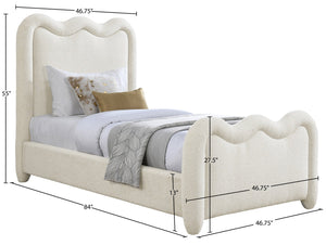 Meridian Furniture Gavin Chenille Upholstered Twin Bed Art Deco Curved Headboard Slatted Support Glam Bedroom Frame Cream GavinCream-T
