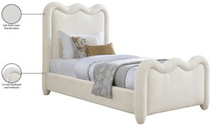 Meridian Furniture Gavin Chenille Upholstered Twin Bed Art Deco Curved Headboard Slatted Support Glam Bedroom Frame Cream GavinCream-T
