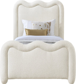 Meridian Furniture Gavin Chenille Upholstered Twin Bed Art Deco Curved Headboard Slatted Support Glam Bedroom Frame Cream GavinCream-T