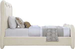 Meridian Furniture Gavin Chenille Upholstered Twin Bed Art Deco Curved Headboard Slatted Support Glam Bedroom Frame Cream GavinCream-T