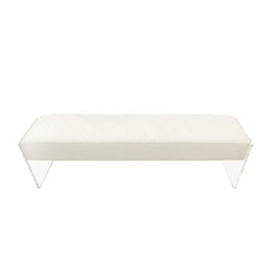 Pasargad Home Tribecca Velvet Upholstered Vanity Seat With Acrylic Base For Modern Decor Elegance Ivory Acrylic & Velvet Bench-137w