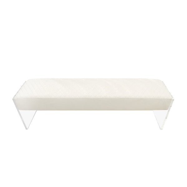 Pasargad Home Tribecca Velvet Upholstered Vanity Seat With Acrylic Base For Modern Decor Elegance Ivory Acrylic & Velvet Bench-137w