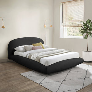 Meridian Furniture Genesis Faux Shearling Upholstered Full Bed Floating Low Profile Frame Rounded Headboard Black GenesisBlack-F