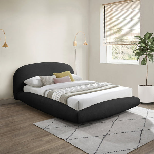 Meridian Furniture Genesis Faux Shearling Upholstered Full Bed Floating Low Profile Frame Rounded Headboard Black GenesisBlack-F