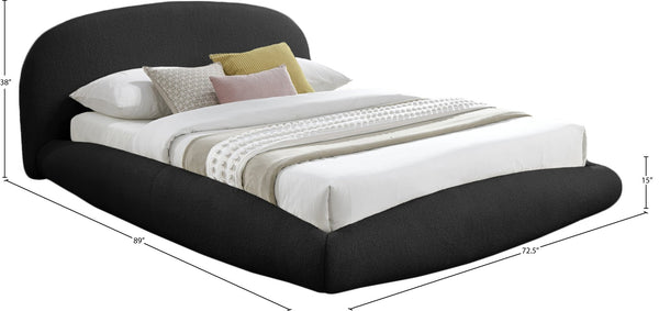 Meridian Furniture Genesis Upholstered Queen Platform Bed Floating Low Profile Plush Sherpa Bedroom Frame Black GenesisBlack-Q