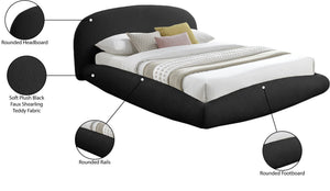 Meridian Furniture Genesis Upholstered Queen Platform Bed Floating Low Profile Plush Sherpa Bedroom Frame Black GenesisBlack-Q