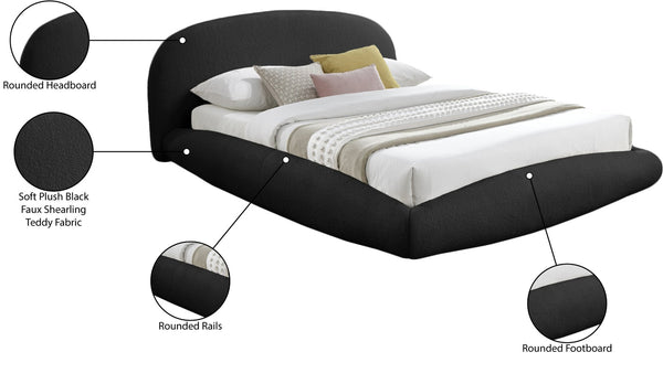 Meridian Furniture Genesis Upholstered Queen Platform Bed Floating Low Profile Plush Sherpa Bedroom Frame Black GenesisBlack-Q