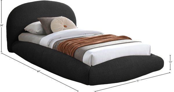 Meridian Furniture Genesis Faux Shearling Upholstered Twin Bed Plush Teddy Fabric Modern Floating Platform Frame Black GenesisBlack-T