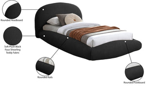 Meridian Furniture Genesis Faux Shearling Upholstered Twin Bed Plush Teddy Fabric Modern Floating Platform Frame Black GenesisBlack-T