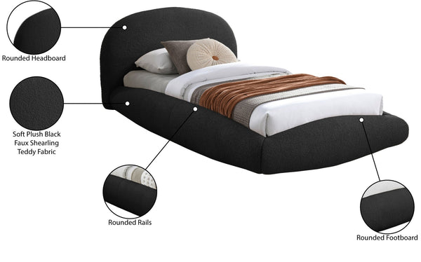 Meridian Furniture Genesis Faux Shearling Upholstered Twin Bed Plush Teddy Fabric Modern Floating Platform Frame Black GenesisBlack-T