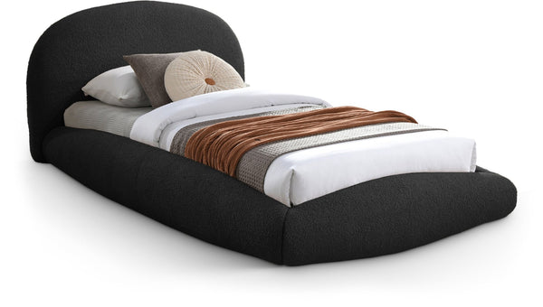 Meridian Furniture Genesis Faux Shearling Upholstered Twin Bed Plush Teddy Fabric Modern Floating Platform Frame Black GenesisBlack-T