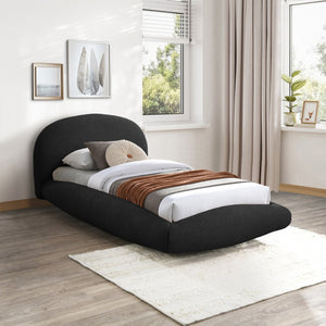 Meridian Furniture Genesis Faux Shearling Upholstered Twin Bed Plush Teddy Fabric Modern Floating Platform Frame Black GenesisBlack-T