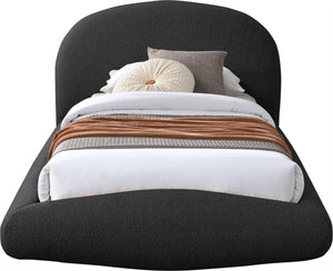 Meridian Furniture Genesis Faux Shearling Upholstered Twin Bed Plush Teddy Fabric Modern Floating Platform Frame Black GenesisBlack-T