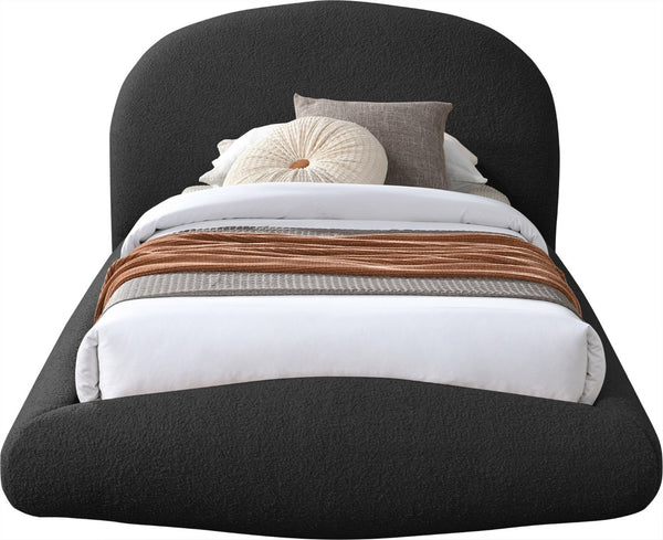 Meridian Furniture Genesis Faux Shearling Upholstered Twin Bed Plush Teddy Fabric Modern Floating Platform Frame Black GenesisBlack-T
