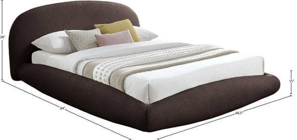 Meridian Furniture Genesis Faux Shearling Upholstered Full Bed Floating Low Profile Frame Rounded Headboard Brown GenesisBrown-F