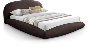 Meridian Furniture Genesis Faux Shearling Upholstered Full Bed Floating Low Profile Frame Rounded Headboard Brown GenesisBrown-F
