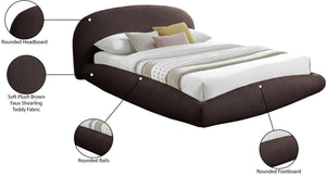Meridian Furniture Genesis Plush Teddy Upholstered King Bed with Floating Base and Sculptural Wraparound Frame Brown GenesisBrown-K