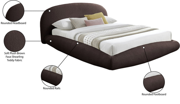 Meridian Furniture Genesis Upholstered Queen Platform Bed Floating Low Profile Plush Sherpa Bedroom Frame Brown GenesisBrown-Q